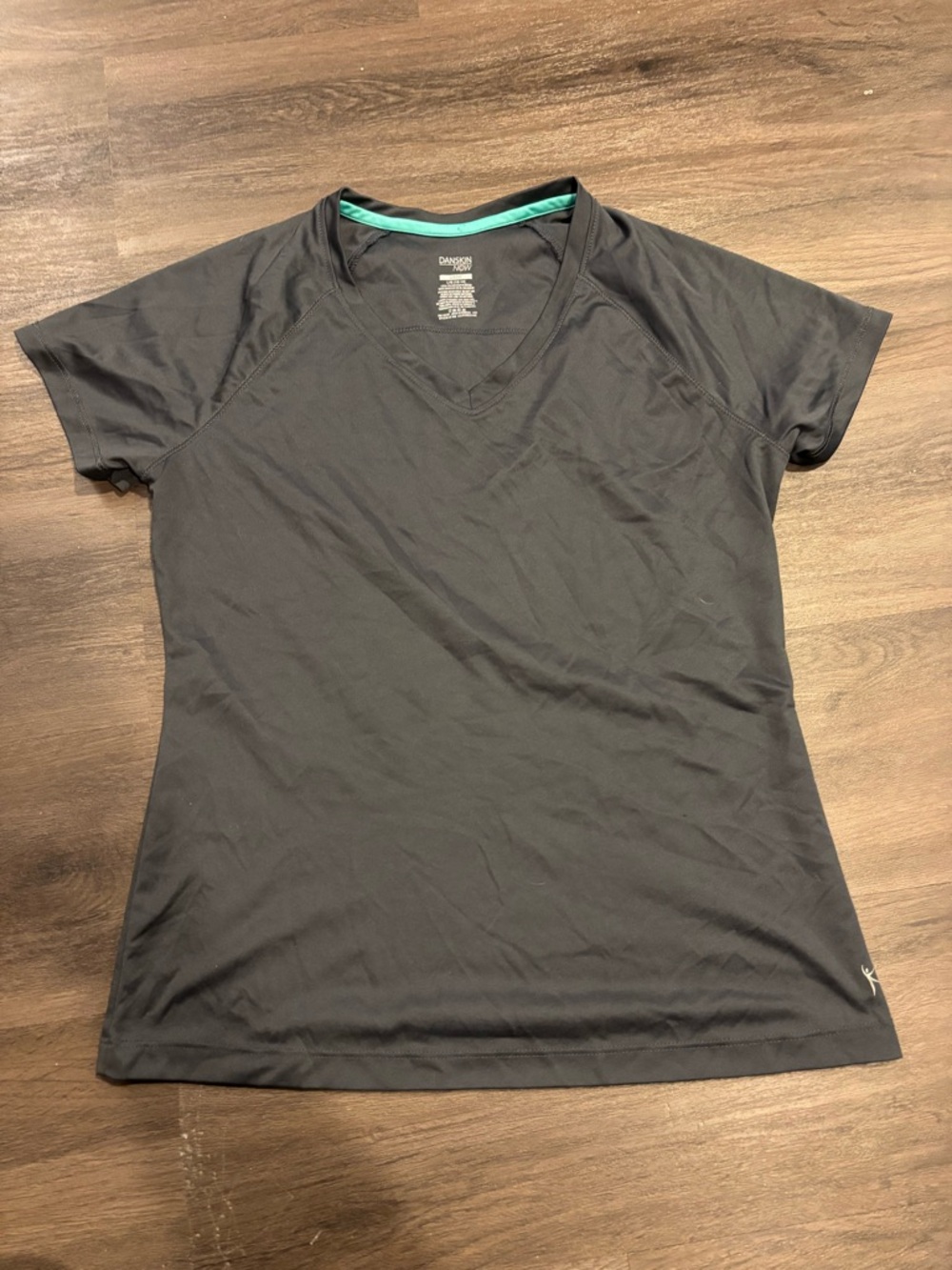 Danskin Black Short Sleeve V-Neck Tee with Mint Neck Trim